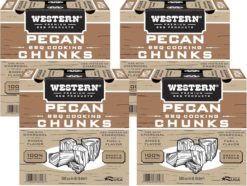 Western Wood Smoking Chunks Multi Pack – 4 Boxes (500 cu in Each) – Pecan Chunks – All-Natural BBQ Wood for Grilling, Smoking Beef, Pork, Poultry & More (Pecan, Wood Chunks) - Image 1